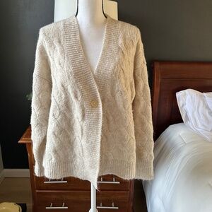 Oatmeal Cable One Button Cardigan - Sz Small